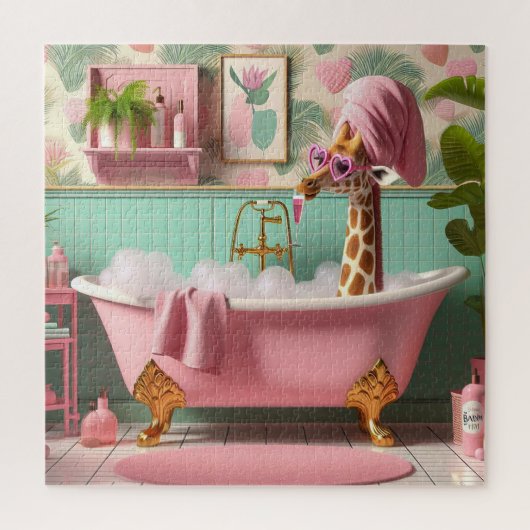 Mevrouw Giraffe neemt een Bubbelbad Legpuzzel (Verticaal)