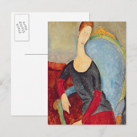 Mevrouw Hebuterne in een blauw voorzitterschap, 19 Briefkaart (Voorkant / Achterkant)