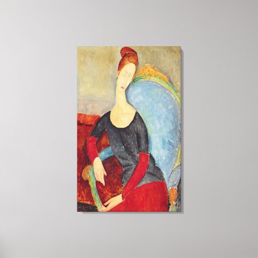 Mevrouw Hebuterne in een blauw voorzitterschap, 19 Canvas Afdruk (Voorkant)