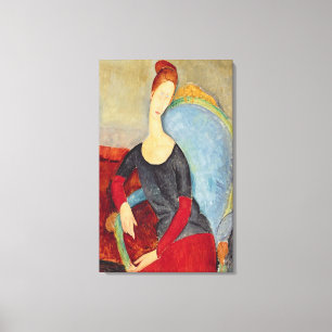 Mevrouw Hebuterne in een blauw voorzitterschap, 19 Canvas Afdruk