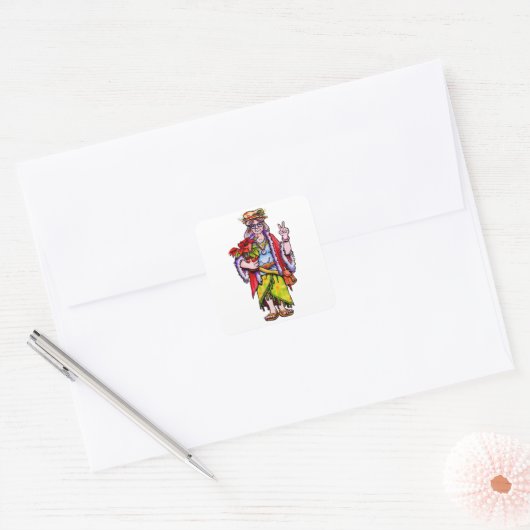 mevrouw Hippie Santa Vierkante Sticker (Envelop)