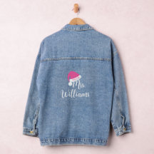 Mevrouw in roze Santa Hat Denim Jacket