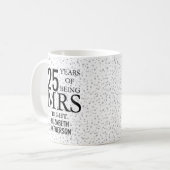 Mevrouw Juist 25e trouwdag Zilveren Hartjes Koffiemok (Voorkant links)