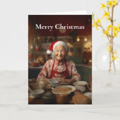 Mevrouw Kerstman bakt cake Kaart (Gele Bloem)