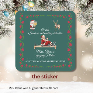 Mevrouw Kerstman geniet van Pilates naam Vierkante Sticker