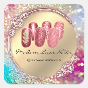 Mevrouw Luxe Nail Glitter Roos Gold Floral Spark Vierkante Sticker