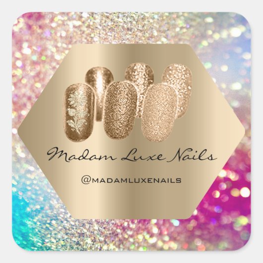 Mevrouw Luxe Nail Glitter Roos Gold Holograaf Glam Vierkante Sticker (Voorkant)