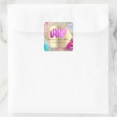 Mevrouw Luxe nails Glitter Pink Gold Geometry Vierkante Sticker (Tas)