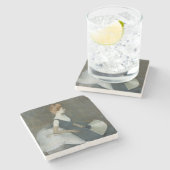 Mevrouw Marthe Letellier zit op een sofa Stenen Onderzetter (Zijkant)