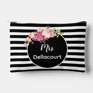 Mevrouw met zwart-witte strepen en bloemen Custom Etui