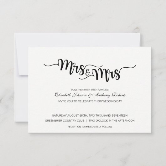 Mevrouw & mevrouw Script | Moderne huwelijksuitnod Kaart (Voorkant)
