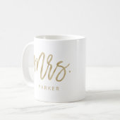 Mevrouw | Modern Goud Script en Achternaam Koffiemok (Voorkant links)