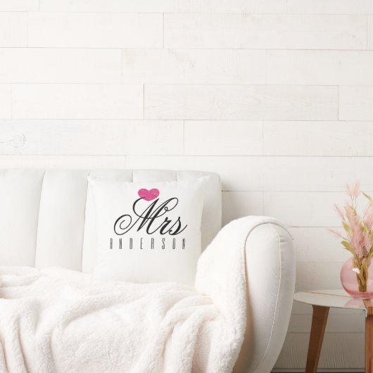 Mevrouw Modern Schrift Custom Bruiloft Kussen (Bank)