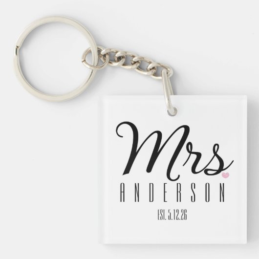 Mevrouw Modern Script Aangepaste Trouwdatum Pasget Sleutelhanger (voorkant)