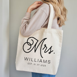Mevrouw Modern Script Huwelijkscadeau Nieuwgetrouw Tote Bag