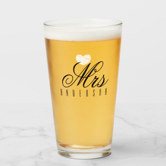 Mevrouw Modern Script Huwelijkswens Glas (Voorkant gevuld)