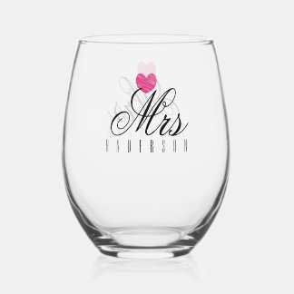 Mevrouw Modern Script Trouwjurk Wijnglas Zonder Voet
