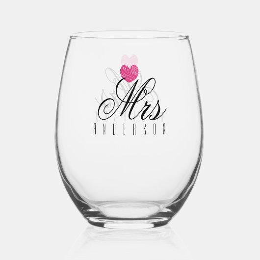 Mevrouw Modern Script Trouwjurk Wijnglas Zonder Voet (Voorkant)