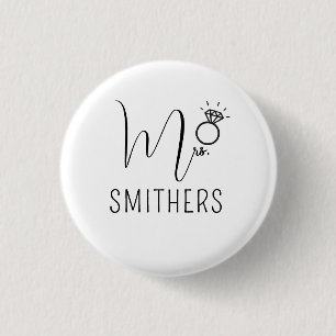Mevrouw Modern Zwart Schrift Huwelijk Pasgetrouwd Ronde Button 3,2 Cm