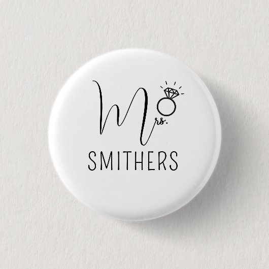 Mevrouw Modern Zwart Schrift Huwelijk Pasgetrouwd Ronde Button 3,2 Cm (Voorkant)