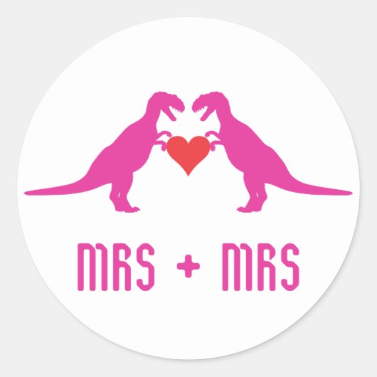 Mevrouw+Mrs. - Liefde is Liefde Dinosauriërs Ronde Sticker (Voorkant)