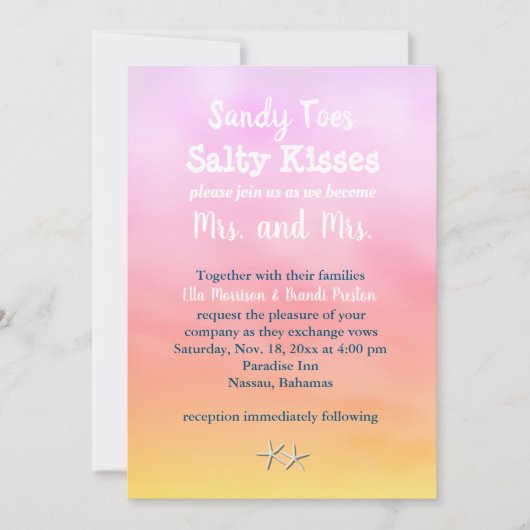 Mevrouw & Mrs Sandy Toes Wedding Invite sunset Kaart (Voorkant)
