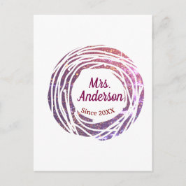 Mevrouw naam roze mauve rand sinds jaar huwelijksb briefkaart