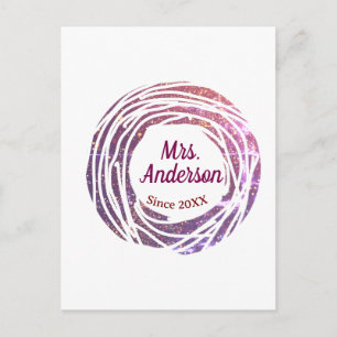 Mevrouw naam roze mauve rand sinds jaar huwelijksb briefkaart