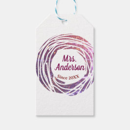 Mevrouw naam roze mauve rand sinds jaar huwelijksb cadeaulabel