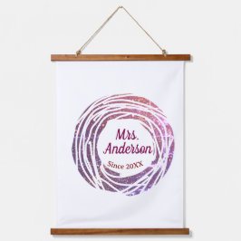 Mevrouw naam roze mauve rand sinds jaar huwelijksb hangend wandkleed
