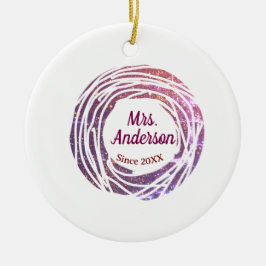 Mevrouw naam roze mauve rand sinds jaar huwelijksb keramisch ornament