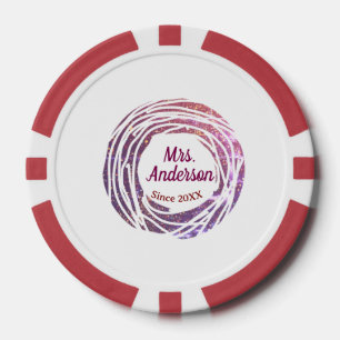 Mevrouw naam roze mauve rand sinds jaar huwelijksb poker chips