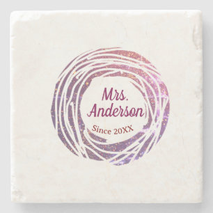 Mevrouw naam roze mauve rand sinds jaar huwelijksb stenen onderzetter