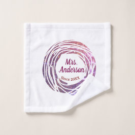 Mevrouw naam roze mauve rand sinds jaar huwelijksb washandje