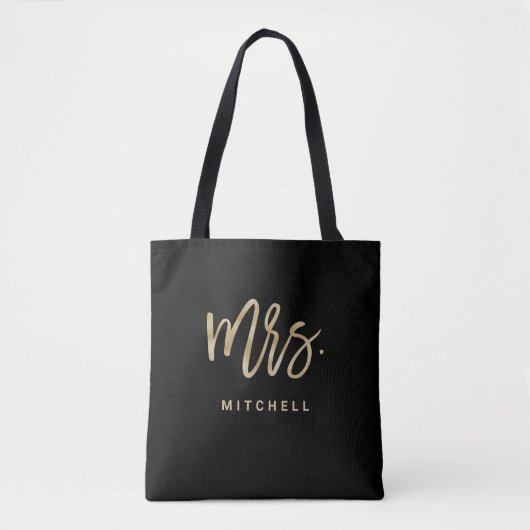 Mevrouw | Nieuwe Bride Black en Gold Typografie Tote Bag (Voorkant)