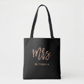 Mevrouw | Nieuwe Bride Black en Roos Gold Typograf Tote Bag (Voorkant)