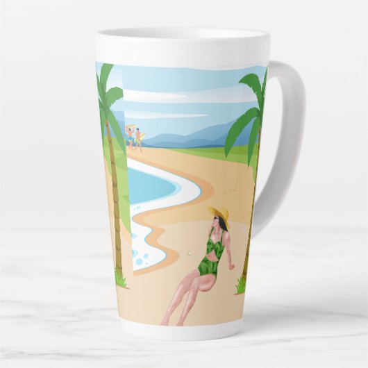 mevrouw op het strand latte mok (Rechterhoek)