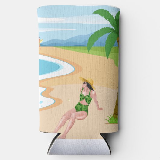 mevrouw op het strand seltzer blikjeskoeler (Voorkant)
