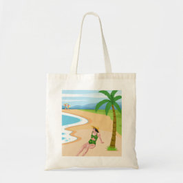 mevrouw op het strand tote bag
