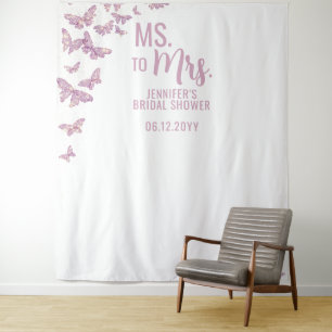 Mevrouw Paars Gold Butterfly White Bridal Backdrop Wandkleed