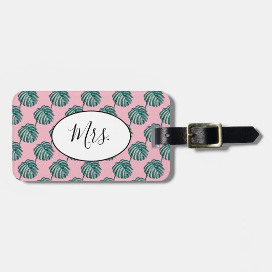Mevrouw Palm Print Turquoise Bagagelabel (Voorkant horizontaal)