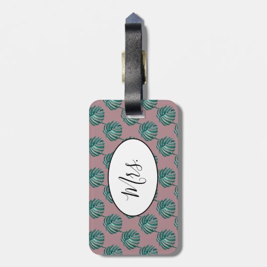 Mevrouw Palm Print Turquoise Bagagelabel (Achterkant verticaal)