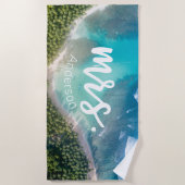 Mevrouw Pas getrouwd Beach Foto Bride gepersonalis Strandlaken (Voorkant)