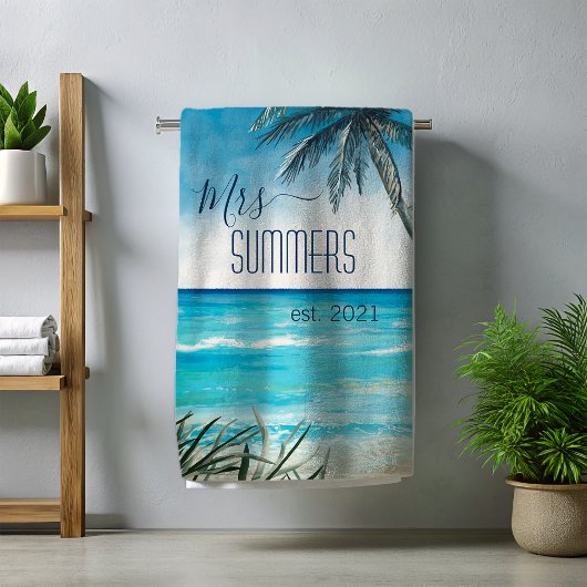 Mevrouw Pas getrouwd Bride Monogram Waterverf Seas Strandlaken