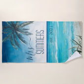 Mevrouw Pas getrouwd Bride Monogram Waterverf Seas Strandlaken (Voorkant)