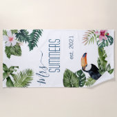 Mevrouw Pas getrouwd bruid Monogram Tropische blad Strandlaken (Voorkant)