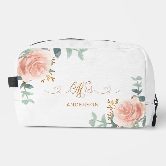 Mevrouw pasgetrouwd roos gouden bloemengroen toilettasje (Voorkant)