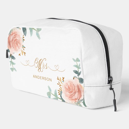 Mevrouw pasgetrouwd roos gouden bloemengroen toilettasje (Rechterhoek)