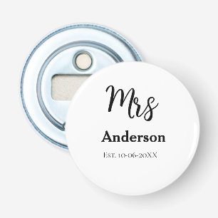 Mevrouw pasgetrouwde vrouw bruid naam datum jaar e button flesopener