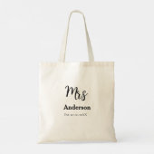 Mevrouw pasgetrouwde vrouw bruid naam datum jaar e tote bag (Achterkant)